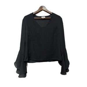 Anne Charles Blouse Womens XL Black Excellent Tiered Bell Sleeve V-Neck 3334